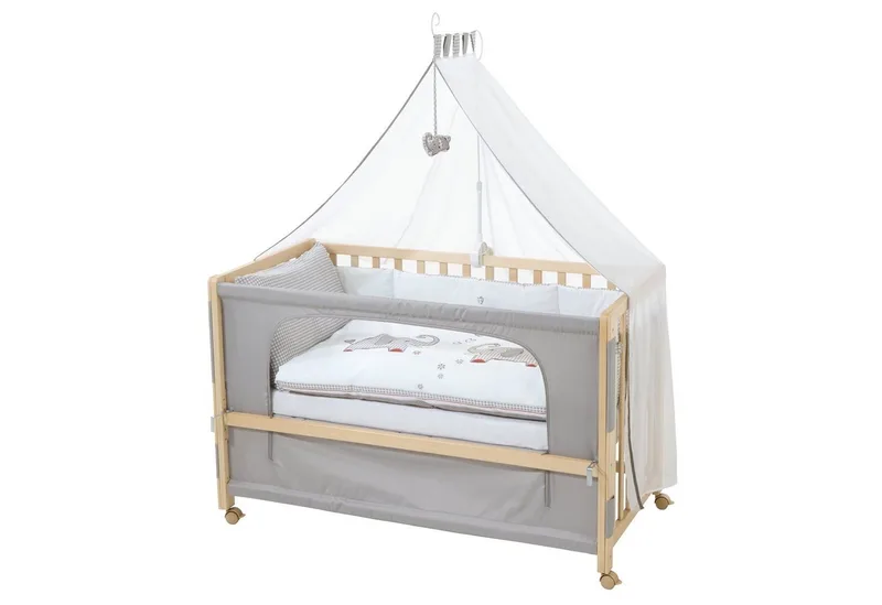 Beistellbett Room Bed, Beistellbett zum Elternbett mit kompletter Ausstattung by roba in Beige – product photo