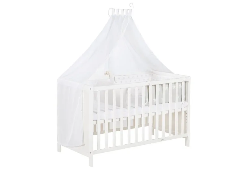 Beistellbett Sterne grau, wandelbares Beistellbett & Babybett by roba in Weiß – product photo