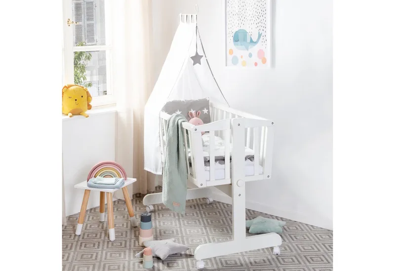 Stubenbett Komplettwiegenset "Little Stars", Stubenwagen & Wiege aus Holz in / Grau van roba in Weiß – productfoto