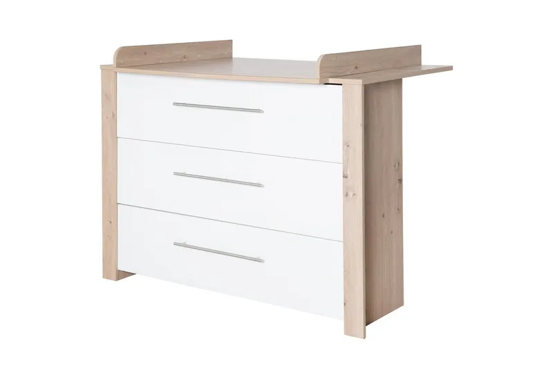 Wickelkommode Malo, moderne Wickelkommode, weiß lackiert / Artisan Eiche, Wickeltisch aus Holz, 3 Schubladen mit Vollauszug & Schubladendämpfung de roba – photo produit
