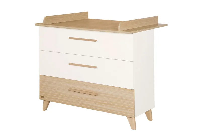 Wickelkommode Theo - Wickelkommode aus Holz in modernem Design, Wickelhöhe 90,5 cm - Schubladen mit Vollauszug - Ulme de roba en Weiß – photo produit