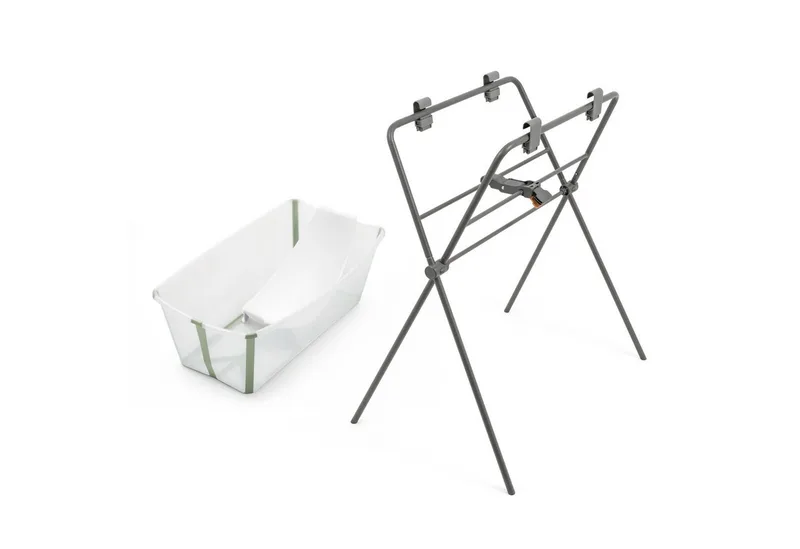 Babybadewanne Flexi Bath®, Stand und Newborn Support Bundle, (Set) by Stokke in Transparent Green – product photo