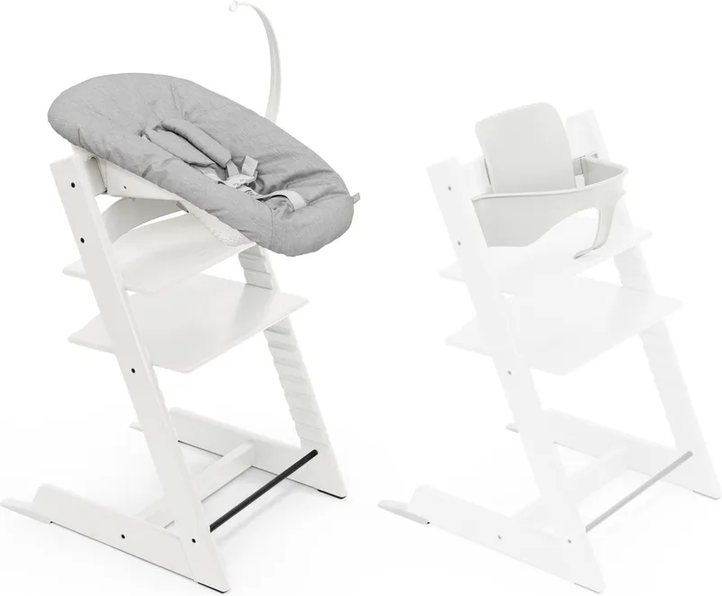 Tripp Trapp-kinderstoel, (inclusief stoel en babyset2) met newbornset - veilig, verstelbaar, ergonomisch ontwerp van Stokke in Wit – productfoto
