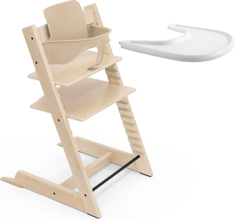 Tripp Trapp-kinderstoel (naturel), Stokke-dienblad (wit) - Incl. Tripp Trapp-stoel, babyset 2 voor kinderen van 6-36 maanden en Stokke-dienblad - Verstelbaar, ergonomisch en gemakkelijk schoon te maken by Stokke in Natural – product photo