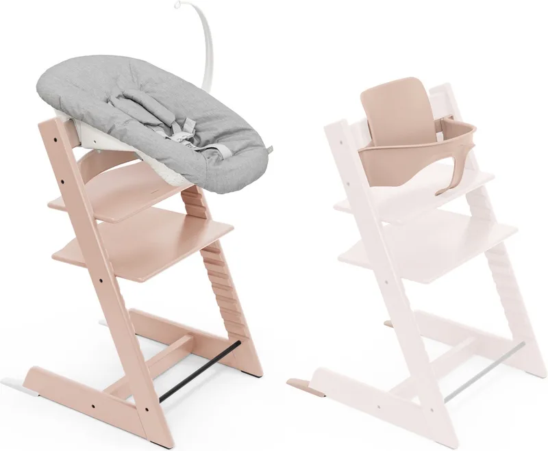 Tripp Trapp-kinderstoel, sereen roze (inclusief stoel en babyset2) met newbornset - veilig, verstelbaar, ergonomisch ontwerp van Stokke in Serene Pink – productfoto