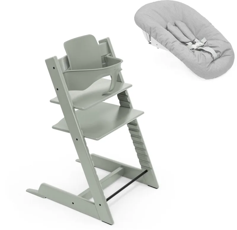 Tripp Trapp meegroeiende baby- en kinderstoel (Glacier Green) met Baby Set2 (Glacier Green) en Newborn Set (Grijs) by Stokke in Groen – product photo