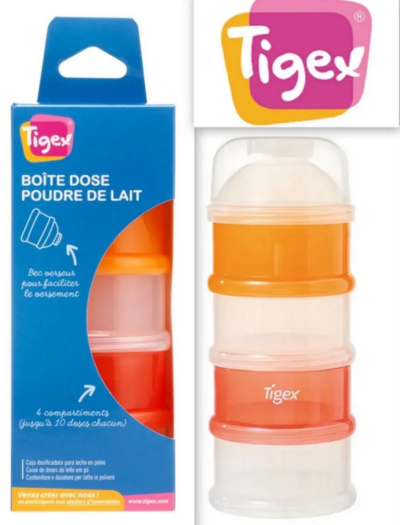 4 stapelbare melkpoederdoosjes – melkpoeder dispenser voor babyfles – BPA-vrij – handige bewaardoosjes voor onderweg – verschillende kleuren Oranje by Tigex in Oranje rood – product photo