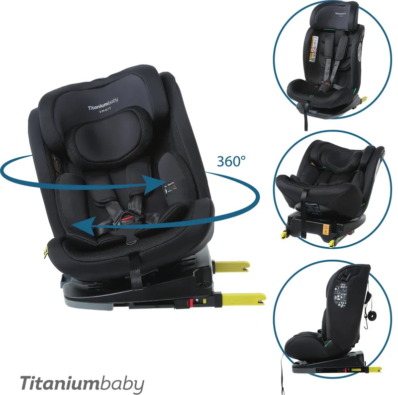 autostoel SMART Lincoln I-Size 360 / 40 cm - 150 cm / Top Tether van Titanium Baby in Zwart – productfoto