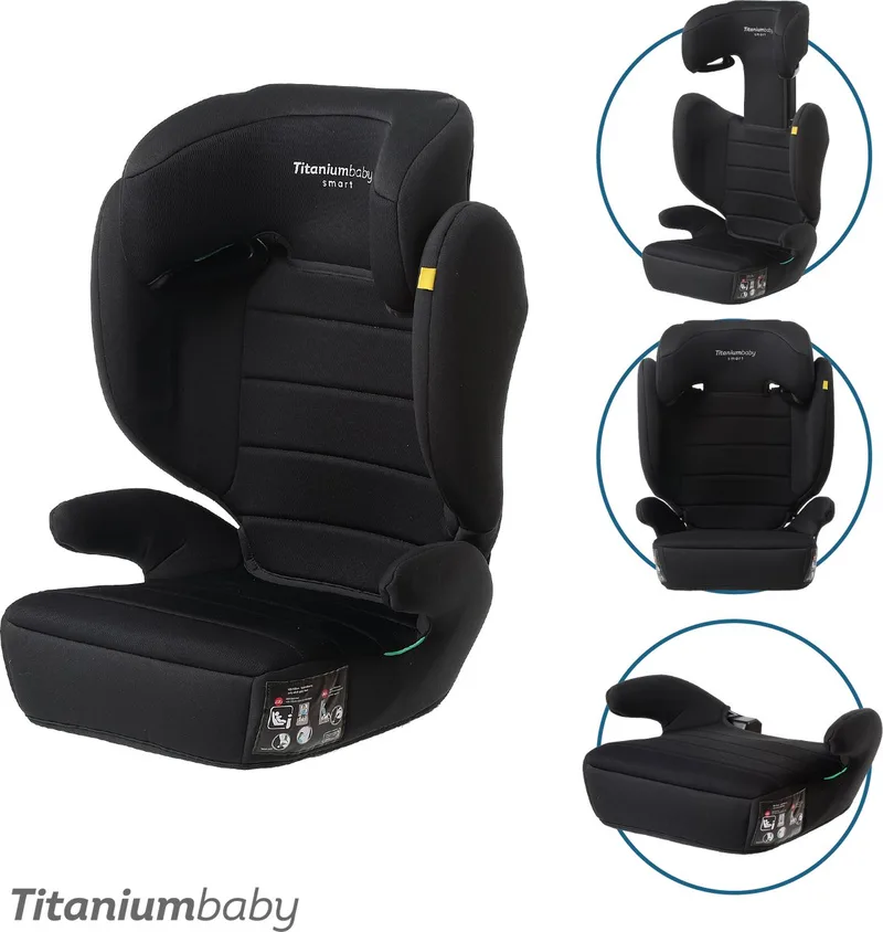Autostoel Smart Lucky I-size gordel all black - rugleuning afneembaar/gebruik als zitverhoger by Titanium Baby in Zwart – product photo