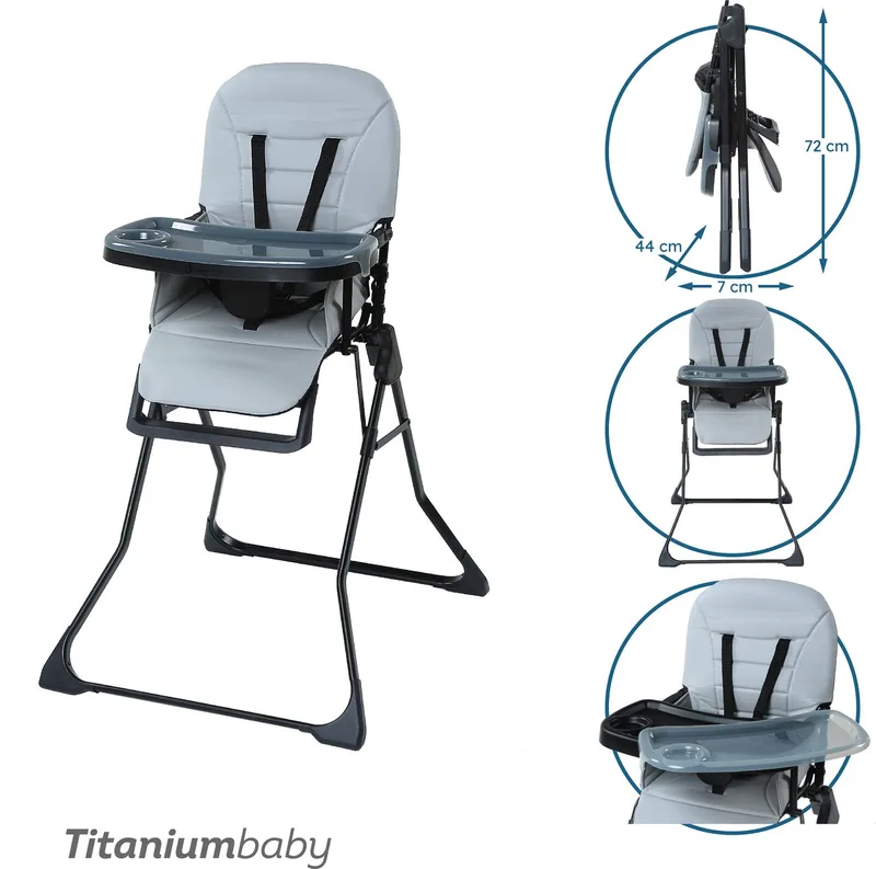 Kinderstoel Bistro / Eenvoudig reinigbare bekleding / Extra afneembaar eetblad / Verstelbaar eetblad / Compact inklapbaar design by Titanium Baby in Glacier Grey – product photo