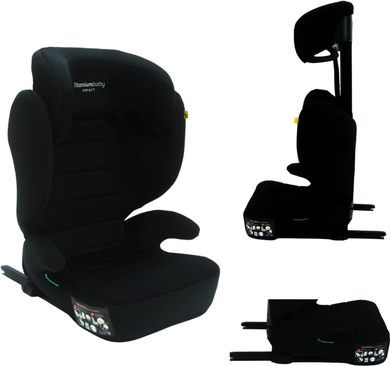 Smart Lucky I-Size Autostoel Isofix 100-150 cm – Verstelbare Hoofdsteun – Zitverhoger Functie – Groep 2/3 de Titanium Baby en Zwart – photo produit