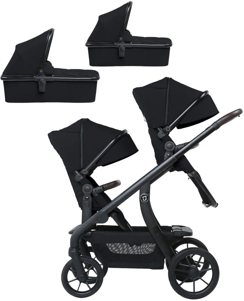 Solid Pollux Lush Black Tandem Duowagen met twee Reiswiegen by Titanium Baby in Zwart – product photo
