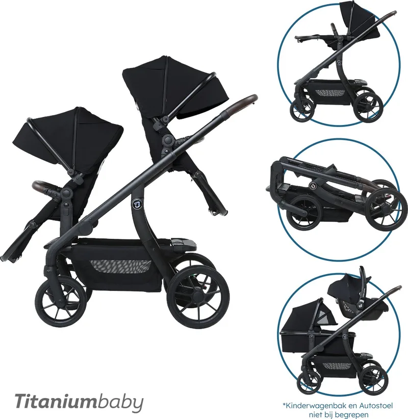Solid Pollux Lush Black Tandem Duowagen van Titanium Baby in Zwart – productfoto