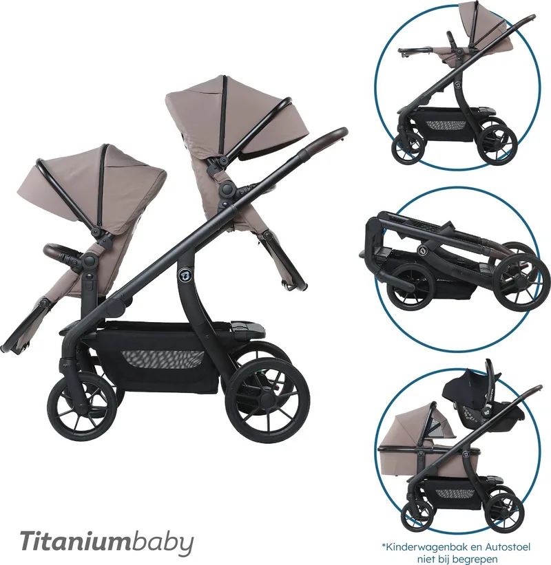 Solid Pollux Lush Tandem Duowagen van Titanium Baby in Taupe – productfoto
