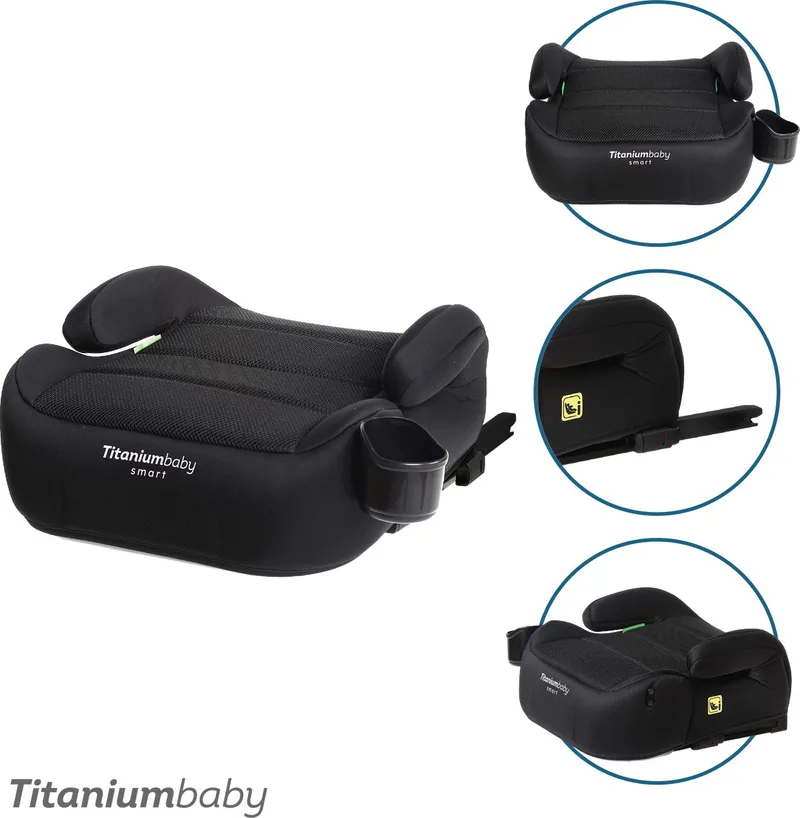 Tano i-Size - Zitverhoger - ISOFIX *nu met verstelbare isofix* - Autostoel Booster - 22-36 kg, 125-150 cm. by Titanium Baby in Zwart – product photo