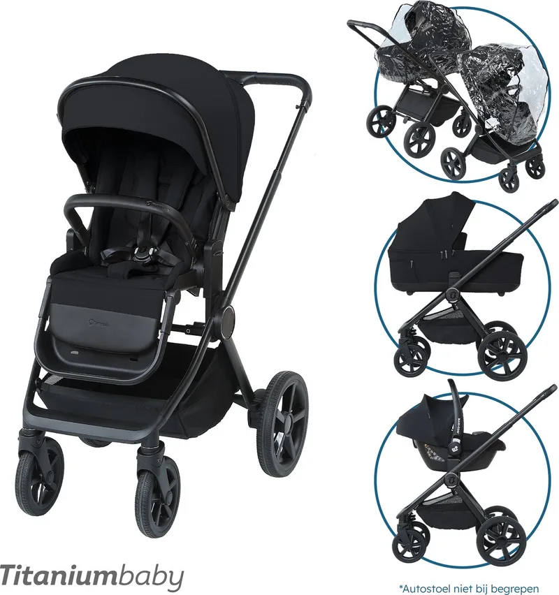Urban Lush Black 2-in-1 Kinderwagen van Titanium Baby in Zwart – productfoto