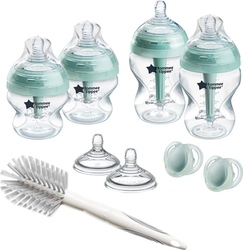 Advanced Anti-Colic Babyflessen Starterset - flessen van 150 ml en 260 ml voor pasgeboren baby's 0m+ - turquoise by Tommee Tippee in Advanced Anti-Colic – Doorzichtig, turquoise – product photo
