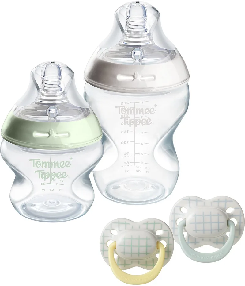 Geschenkset met Natural Start babyflessen en fopspenen de Tommee Tippee en Doorzichtig – photo produit