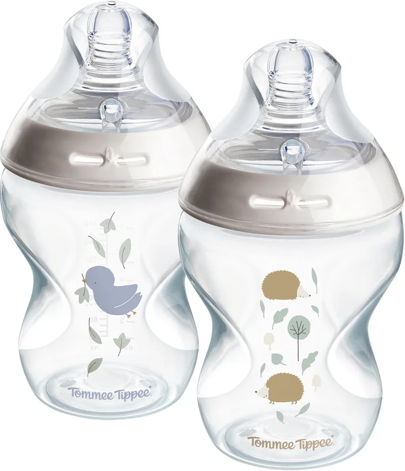 Natural Start Babyflessen - set van 2 x 260ml baby flessen - Lage toevoersnelheid - 0m+ - gedecoreerd by Tommee Tippee in Doorzichtig – product photo