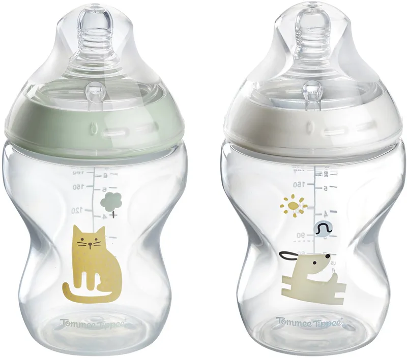 Natural Start Babyflessen - set van 2 x 260ml baby flessen - Lage toevoersnelheid 3m+ - gedecoreerd by Tommee Tippee in Turquoise gedecoreerd – product photo