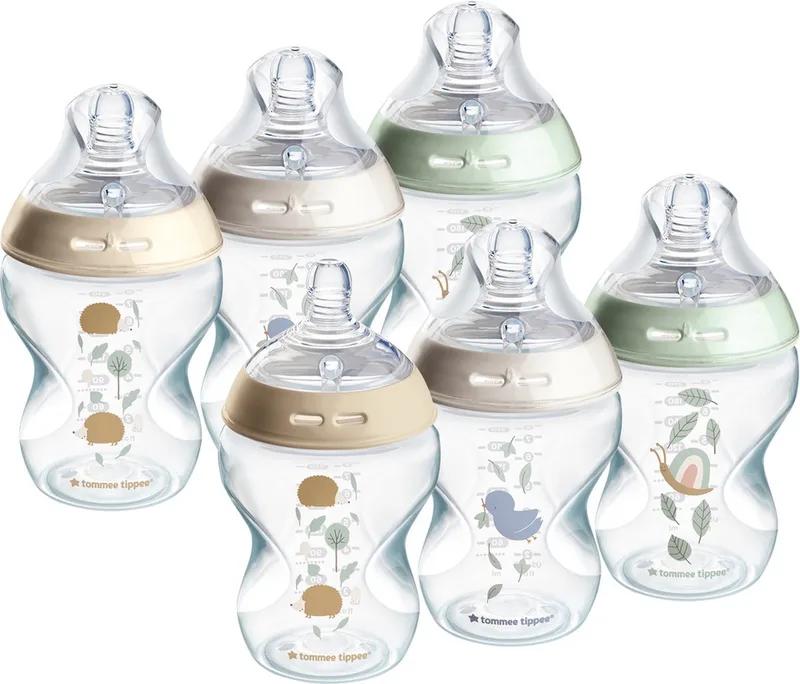 Natural Start Babyflessen, set van 6 x 260ml baby flessen - Lage toevoersnelheid 0m+ - gedecoreerd van Tommee Tippee in Multi Pond – productfoto