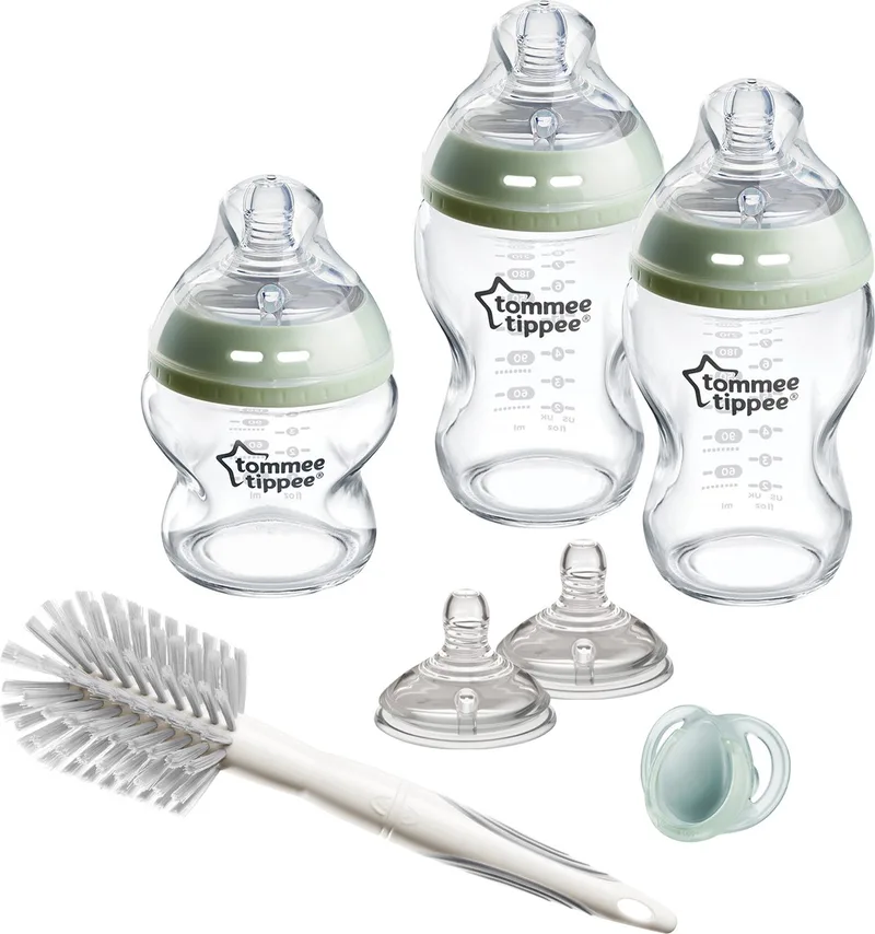 Natural Start Glazen Babyflessen Starterset - flessen van 150 ml en 250 ml voor pasgeboren baby's 0m+ van Tommee Tippee in Natural Start glas – doorzichtig, groen – productfoto