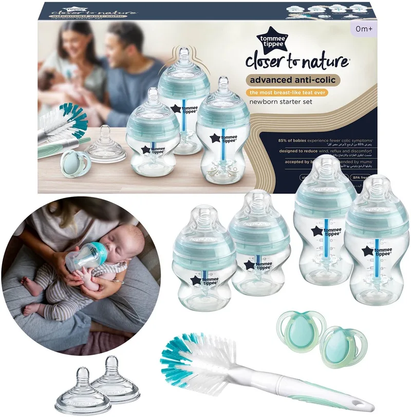Starterkit voor pasgeborenen, anti-colic flessen, flessen, spenen, borstel 0m+ van Tommee Tippee – productfoto