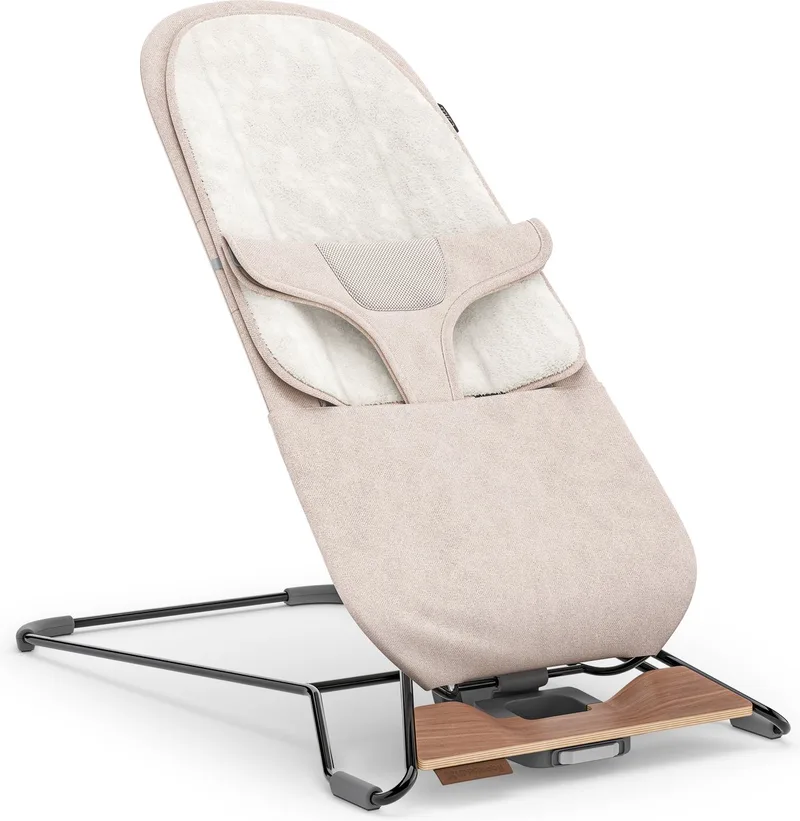 Mira Charlie - Wipstoel - Bouncer - Zwart frame met houten voet - Baby en Peuter - 2-in-1 Schommelstoel - Relax van UPPAbaby in Zand – productfoto