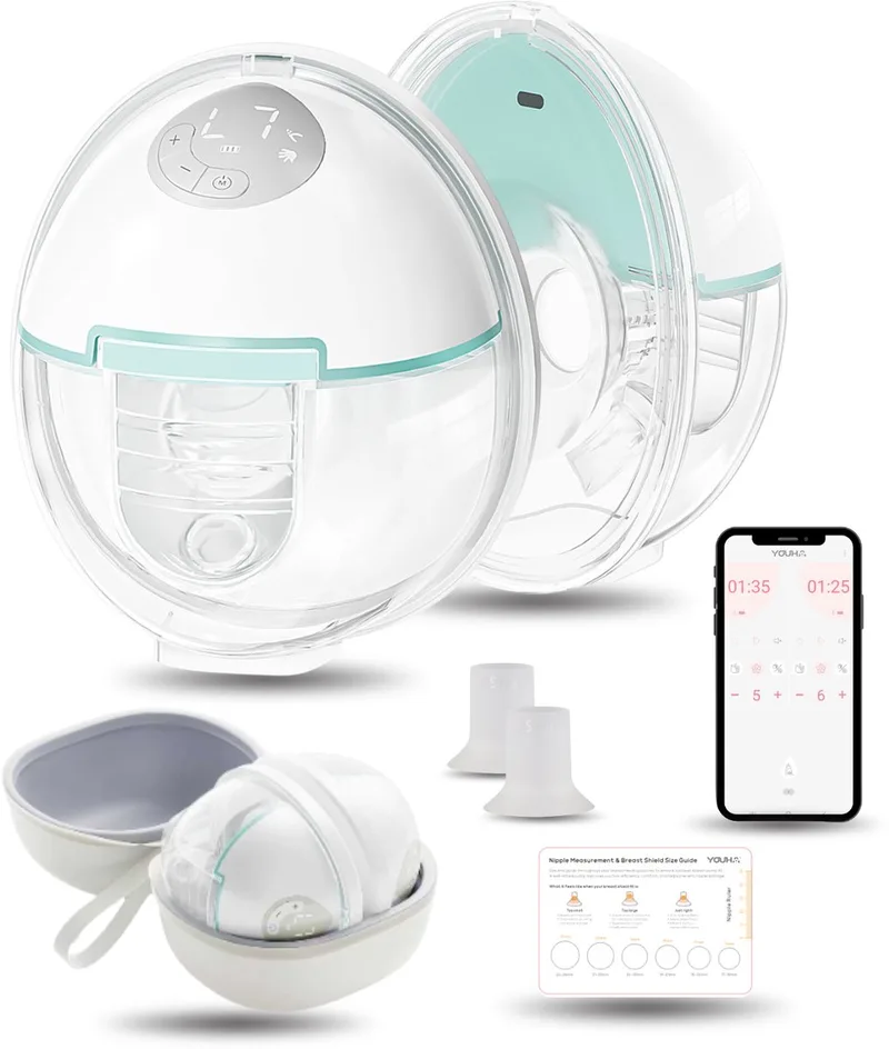 Evera Dubbele Borstkolf - Handsfree Elektrische Borstkolf - Draadloos - 6 Standen - App & LED-Scherm - 17, 19, 21 en 24mm schildmaten - Inclusief Tepelmeter by Youha in Wit – product photo