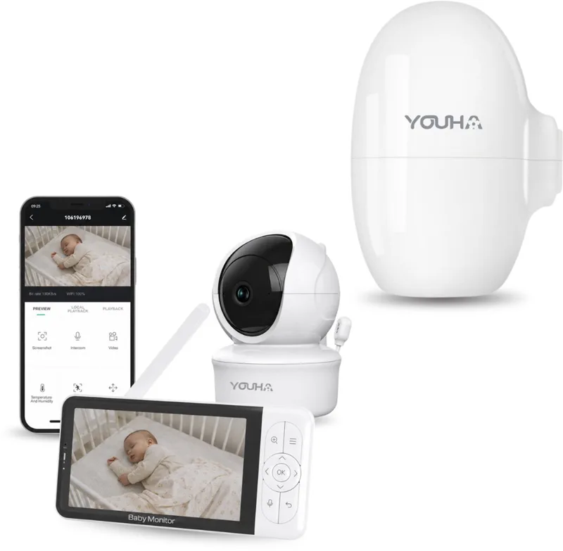 Slaapcomfort Pakket – Babyfoon met Camera & Baby Rocker van Youha in Wit – productfoto