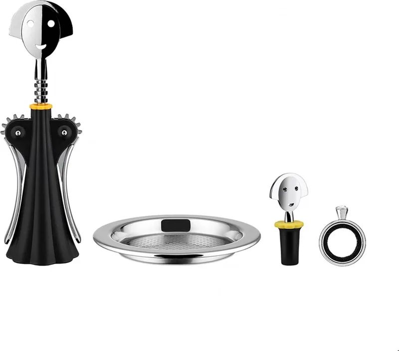 Anna G. Wijnset 4-Delig Zwart by Alessi in Black, Rvs, Yellow, Glas – product photo