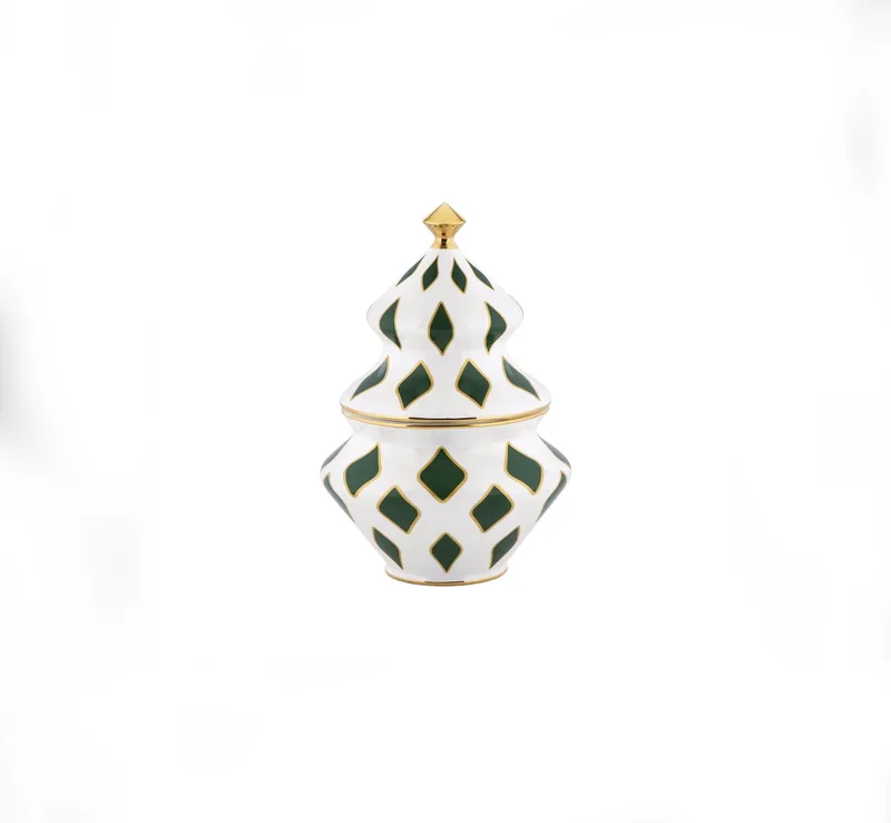 Delight-Bonbonniere-Porselein-Wit-Groen-Goud de Alessi en Wit en groen – photo du produit