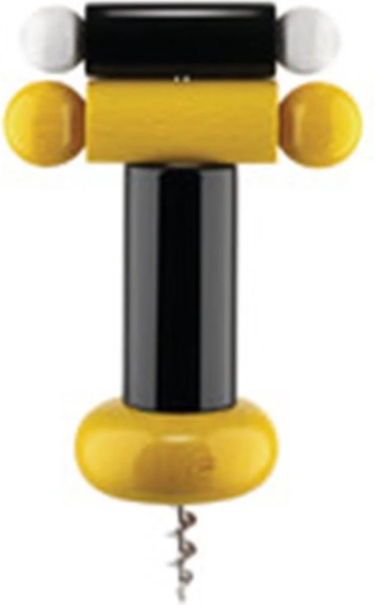 Ettore Sottsass - Twergi Kurkentrekker In Beukenhout van Alessi in Zwart/Geel/Wit – productfoto