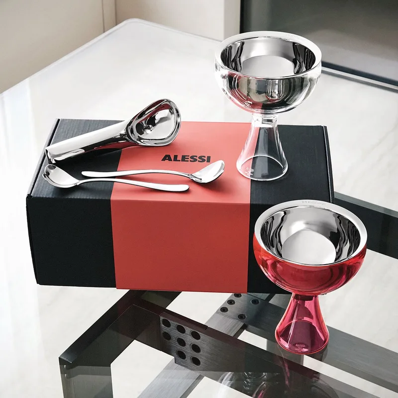 Giftset-Alessi & Ice Cream-5-pcs-Fuchsia-Clear van Alessi in Geopolijst rvs/fuchsia/clear – productfoto
