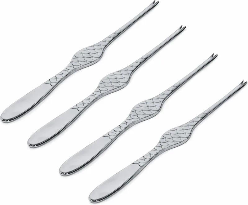 Kreeftenvork Colombina Fish - FM23/34S4 - 4 Stuks - door Doriana & Massimiliano Fuksas by Alessi in Zilver – product photo