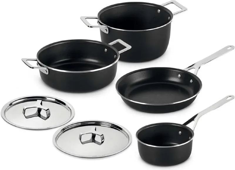 Pannenset Pots&Pans - AJM100S6 A - door Jasper Morrison - 4 Delig von Alessi in Zwart – Produktfoto