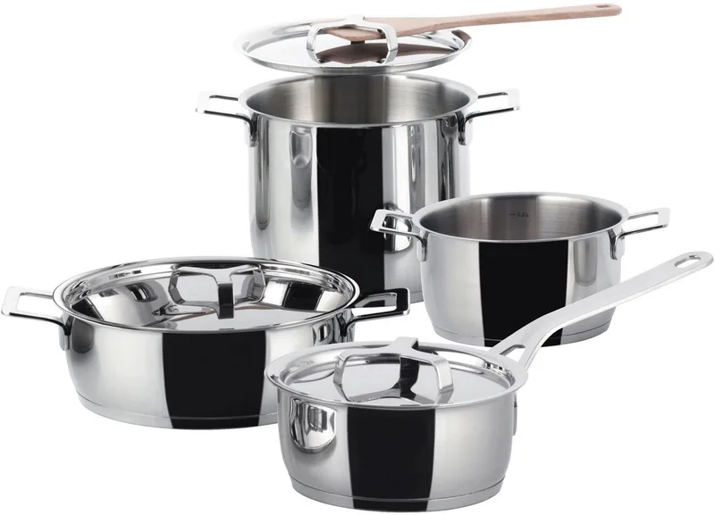 Pannenset Pots&Pans - AJM100S7 - door Jasper Morrison - 4 Delig de Alessi en Zilver – photo du produit