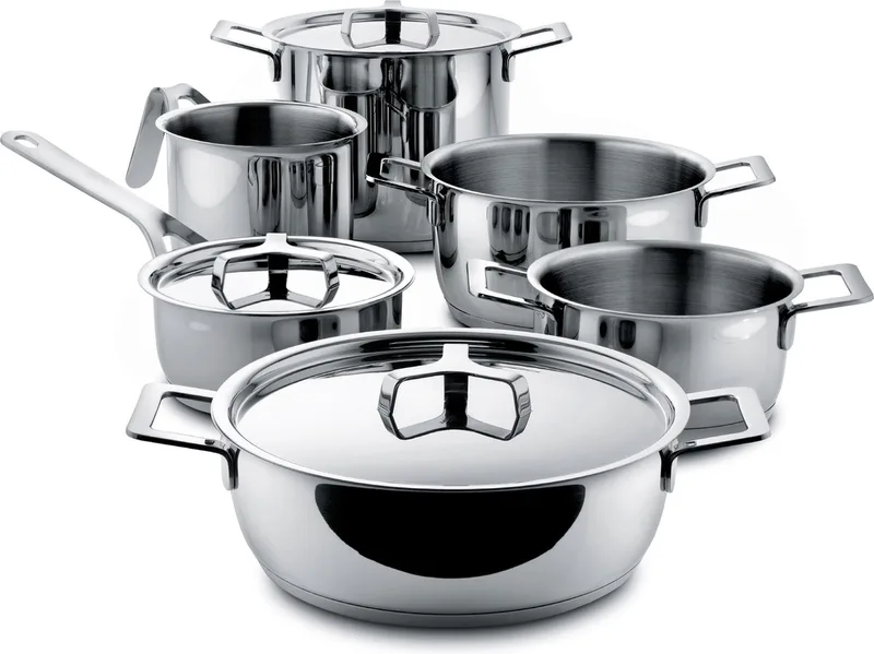Pannenset Pots&Pans - AJM100S9 - door Jasper Morrison - 6 Delig von Alessi in Zilver – Produktfoto