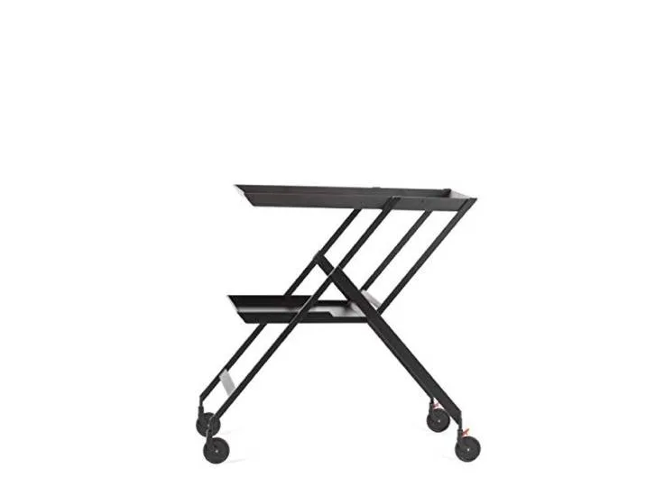 Plico RS11 B, Klapp-Servierwagen aus Stahl, epoxidharzlackiert, schwarz. Ebenen aus Polyurethan. de Alessi – photo du produit