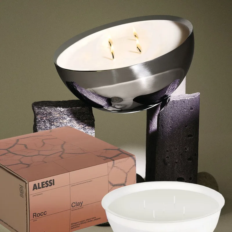 Rocc-Set-Medium-Clay-Geurkaars-mét-Container by Alessi in Gepolijst rvs – product photo