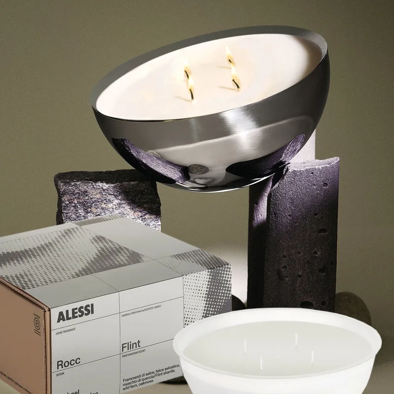 Rocc-Set-Medium-Flint-Geurkaars-mét-Container by Alessi in Gepolijst rvs – product photo