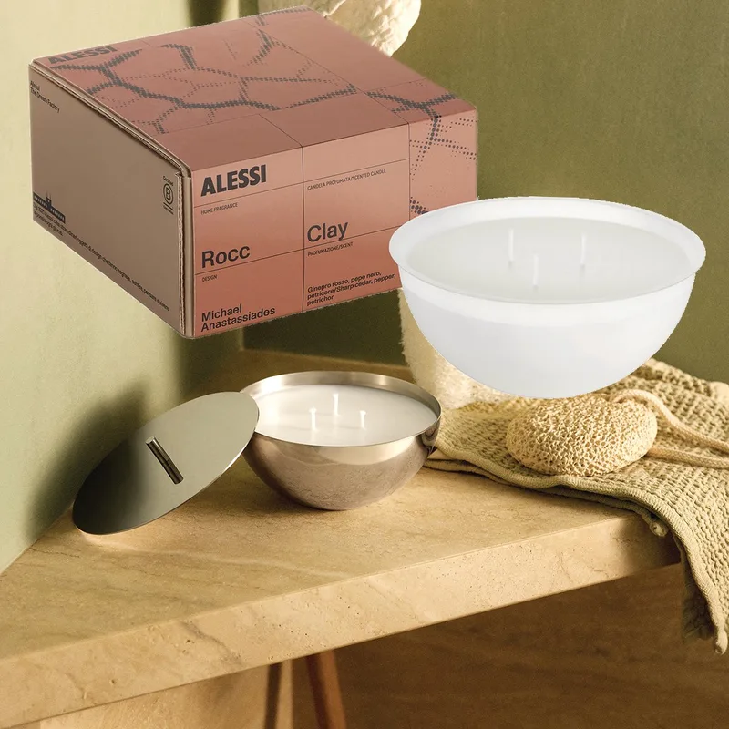 Rocc-Set-Small-Amber-Geurkaars-mét-Container by Alessi in Gepolijst rvs/ was – product photo