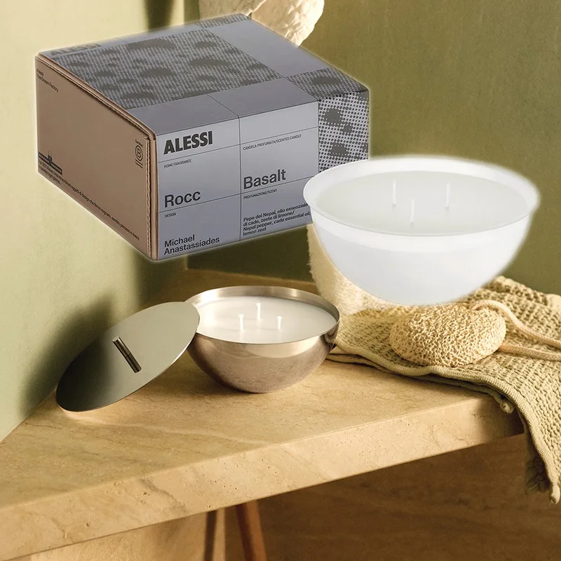 Rocc-Set-Small-Basalt-Geurkaars-mét-Container från Alessi i Gepolijst rvs – produktbild