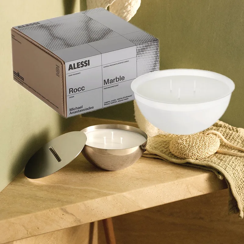 Rocc-Set-Small-Marble-Geurkaars-mét-Container by Alessi in Gepolijst rvs – product photo