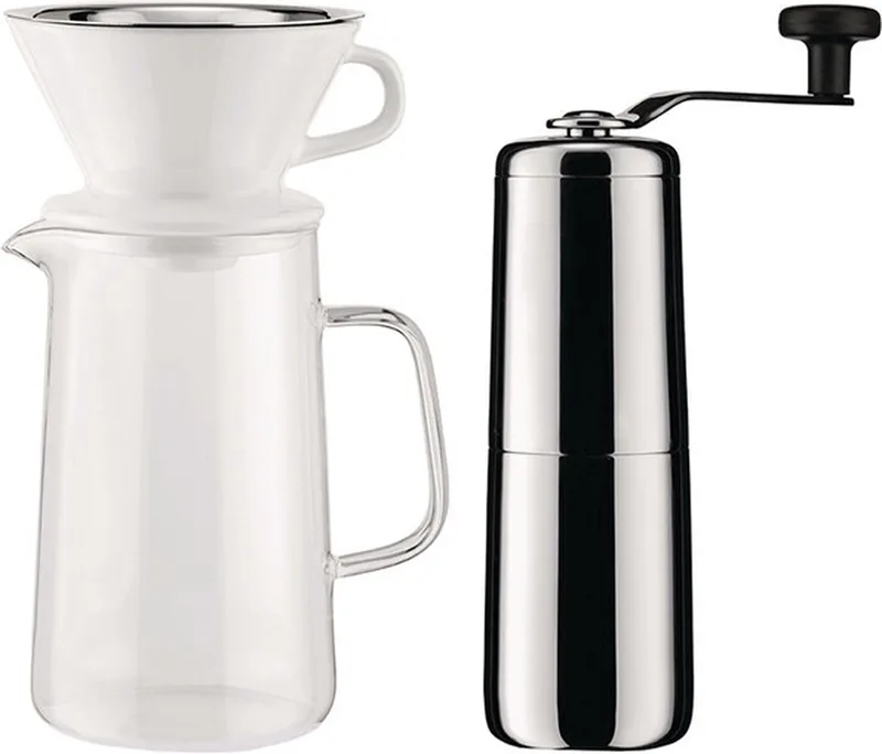 Slow Coffee-Handmatige-Bereiding-Cadeauset van Alessi in Wit, gepolijst staal, helder glas – productfoto