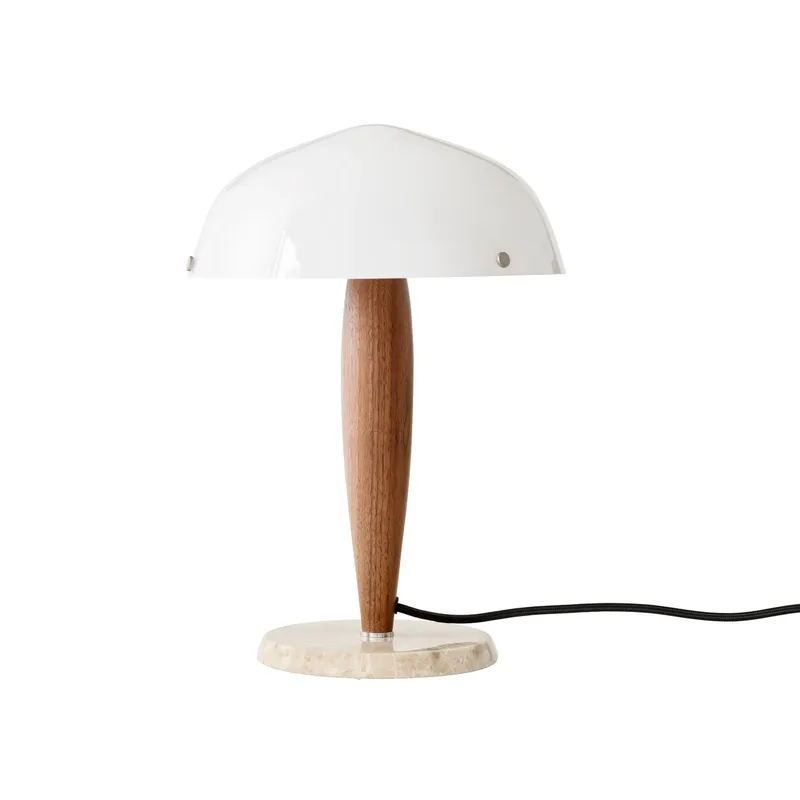 Herman SHY3 Tischleuchte Walnut & Cream Marble, Textilkabel by &Tradition – product photo