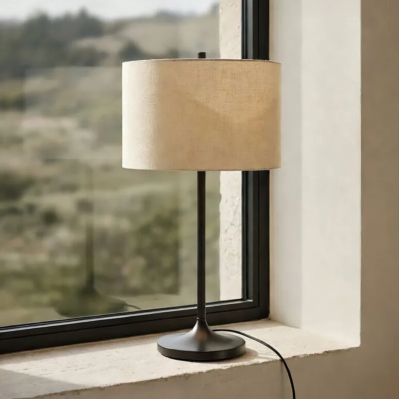 Soft tafellamp, naturel/brons, hoogte 64 cm, linnen van Belid – productfoto