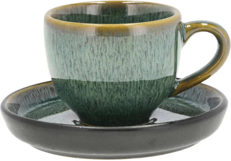 Espresso met Schaaltje Dia 5,5 x 5 cm 7 cl Groen/Zwart de Bitz en Vert, Noir – photo du produit
