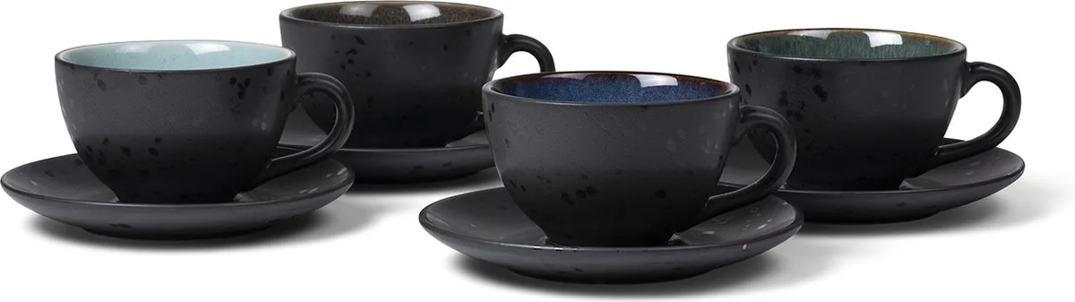 Kop met schaal Dia. 10 x 6 cm 24 cl 4 st. ass. kleuren - koffiemokken - koffiekopjes - set van 4 - 240 ml - vaatwasserbestendig från Bitz i Black ass. – produktbild