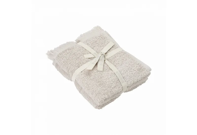 Gästehandtücher -FRINO- 2er Set Luxuriöse Gästehandtücher mit Fransen-Design, (Set, 2-St), Luxuriös, Baumwolle, Fransen-Design, Pflegeleicht, 60 °C waschbar van Blomus in Beige – productfoto